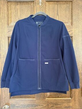 Figs Navy Blue Zip-Front Medical Scrub Jacket Unisex Small